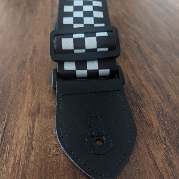 2/$15 NEW Black and White Checkered Guitar Strap- Leather Ends - Picture 2 of 4